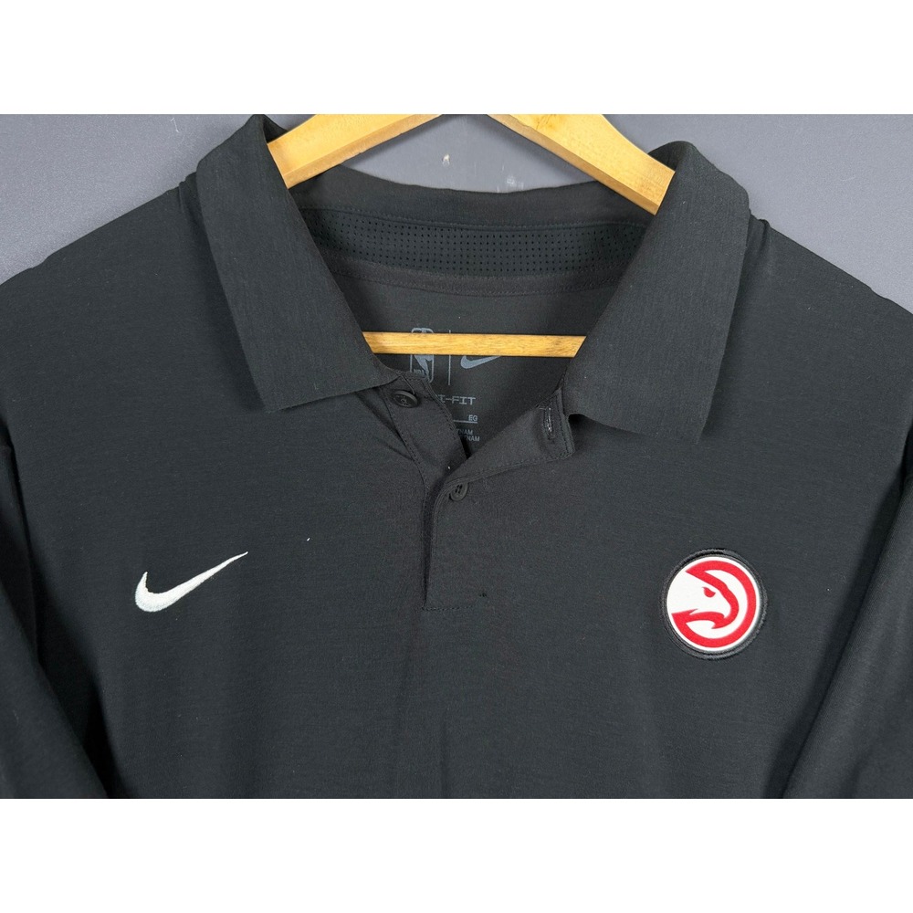 Nike Mens XL Atlanta Hawks NBA Dri-FIT Polo Shirt Black Short Sleeve Logo